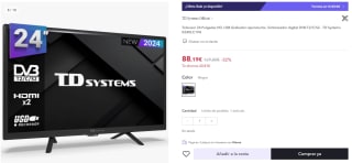 TV 24" TD Systems K24DLC19H, USB Grabador reproductor, Sintonizador digital por 88€ (cuenta nueva 76€)