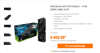 Palit GeForce RTX 5070 Infinity 3 voor €602,99 bij Nbb