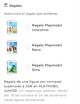 Regalo de playmobil por la compra de 20€ en playmobil junior desde ECI
