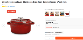 J.Zao Rode gietijzeren pan - 24 cm voor €39,99 bij Ochama