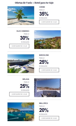 Hasta 35% descuento en pack vuelos y hotel