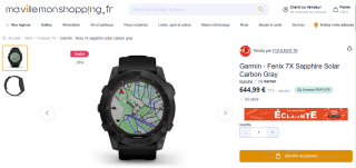 Montre GPS Garmin Fenix 7X Sapphire Solar Carbon Gray à 644,99€