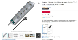 Regleta Primera-Line 10 tomas plata 2m H05VV-F 3G1 por 15,99€