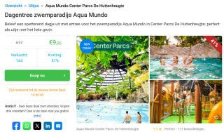 Dagentree zwemparadijs Aqua Mundo Center Parcs De Huttenheugte voor €9,95 via Social Deal