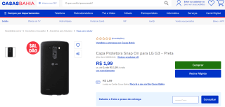 Case Protetora para LG G3, modelo Snap On - R$ 1,99