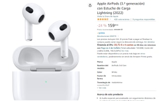 Auriculares Apple AirPods (3.ª generación) con Estuche de Carga por 159€