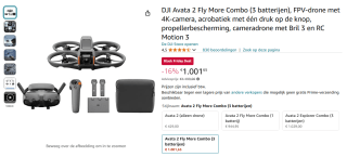 DJI Avata 2 Fly More Combo met 3 batterijen voor €1001,65 bij Amazon NL