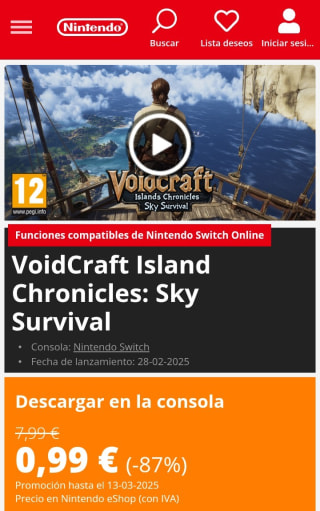 VoidCraft Island Chronicles: Sky Survival Nintendo Switch por 0,99€.