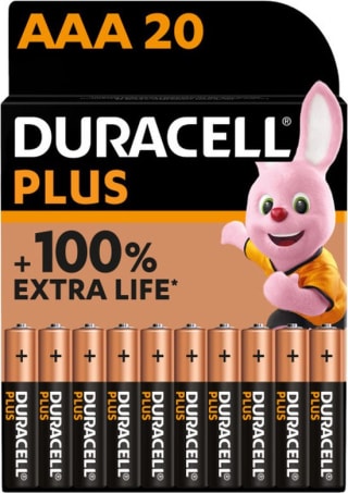 Duracell Plus 100% Extra Life AAA Alkaline Batterij (20 stuks) voor €6,67 bij Bol.com