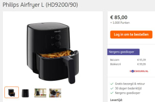 Philips Airfryer Essential HD9200/90 - Heteluchtfriteuse voor €85 + 1.000 ING rentepunten