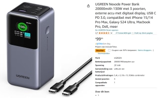 UGREEN Nexode Power Bank 20000mAh 130W met 3 poorten voor €69,99 bij Amazon