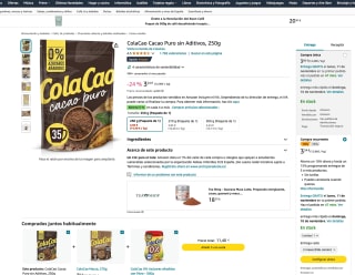 ColaCao Cacao Puro sin Aditivos 250g por solo 3,24€