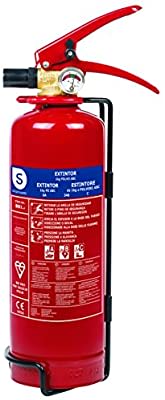 Extintor en polvo seco con soporte para pared