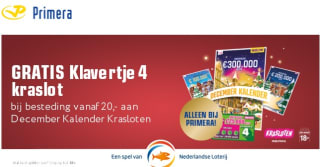 Gratis Klavertje 4 Kraslot bij aankoop van €20 aan December Kalender Krasloten bij Primera