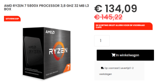 AMD Ryzen Ryzen 7 5800X CPU voor €134,09 bij Caps