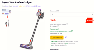 Dyson V8 - Steelstofzuiger voor €249 bij Bol.com