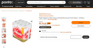 Papel Higiênico Neve de Folha Dupla com 24 Rolos - R$ 29,90