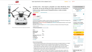 Dron DJI Mini 3 Pro ligero y plegable con vídeo 4K/60 fps por 599€