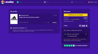 Tarjeta Regalo Adidas 20€ Clave ESPAÑA por solo 17,66€