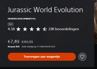 Jurassic World Evolution PS4 voor €7,49 in de Playstation Store