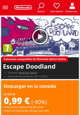 Escape Doodland Nintendo Switch por 0,99€.