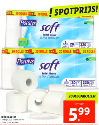20 Mega rollen XXL Toiletpapier 3-laags voor €5,99 bij de Lidl