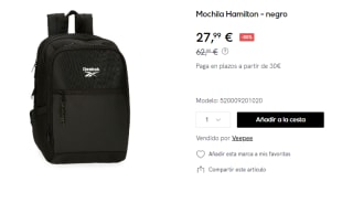 Mochila porta ordenador y tablet Hombre Reebok Hamilton 37cm por 27.9€