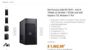 Dell Precision 3680 F8CF1 Core i9 desktop PC voor €1.462,99 bij Nbb