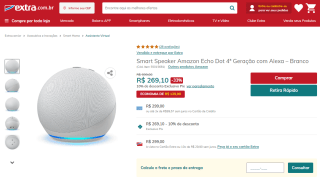 Smart Speaker Amazon, modelo Echo Dot de 4ª Geração - R$ 269,10