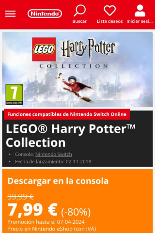 LEGO® Harry Potter™ Collection Nintendo Switch por 7,99€.