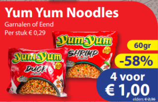 4x 60g Yum Yum noodles voor €1 bij Die Grenze