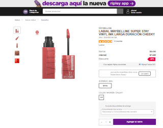 Labial Maybelline Super Stay Vinyl Ink de larga duración por $7.590