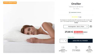 Lot de 2 oreillers à mémoire de forme à 27€ au lieu de 60€