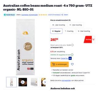 Australian koffiebonen medium roast 4 *750 g