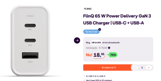 FlinQ 65W Snellader Adapter usb c voor €18,95 bij Ibood