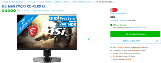 MSI MAG 271QPX - OLED-beeldscherm voor €583 bij Coolblue