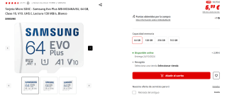 Tarjeta Micro SDXC Samsung Evo Plus MB-MC64KA/EU, 64 GB por 6,99€