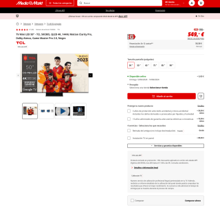 TV Mini LED 50" TCL 50C805 QLED 4K 144Hz Motion Clarity Pro a tan solo 466€