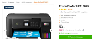 Epson EcoTank ET-2875 - Multifunctionele printer voor €159 na cashback bij Expert