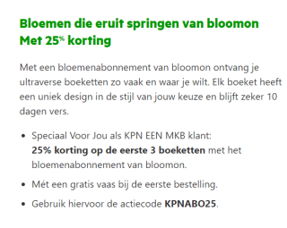 25% korting op de eerste 3 boeketten van bloomon + een vaas cadeau via de KPN