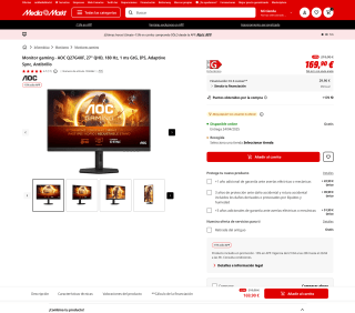 Monitor gaming AOC Q27G4XF 27" QHD 180 Hz 1 ms GtG IPS Adaptive Sync Antibrillo por solo 144,42€