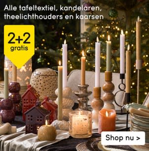 2+2 gratis op tafeltextiel, kandelaren, theelichthouders en kaarsen bij Leen Bakker