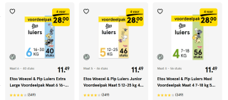 Etos Woezel & Pip luiers 4 verpakkingen voor €28