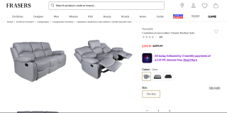 HomeliCanterbury Faux Leather 3-Seater Recliner Sofa - £359.99