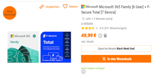 15 maanden Microsoft 365 Family + F-secure voor €49,99 bij NoteBookBilliger