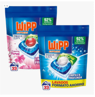 Wipp Express Power Caps Detergente en Cápsulas para Lavadora Limpieza Profunda, Eficaz en Agua Fría 33 + 33 lavados por 13.12€ (Cuenta Nueva 7.87€)