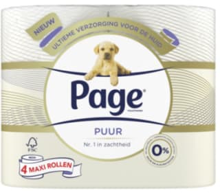 Page Toiletpapier Puur 3-laags 4 pack XL rollen voor €1,40 bij Hoogvliet