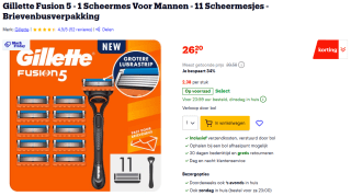 Gillette Fusion 5 (1 houder en 11 mesjes) voor €26,20 bij Bol