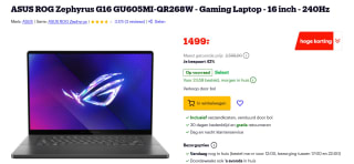 ASUS ROG Zephyrus G16 GU605MI-QR268W - Gaming Laptop - 16 inch voor €1499 bij Bol