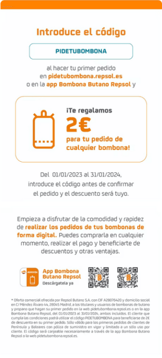 Código 2€ Descuento Bomnona de Butano Repsol en primera compra